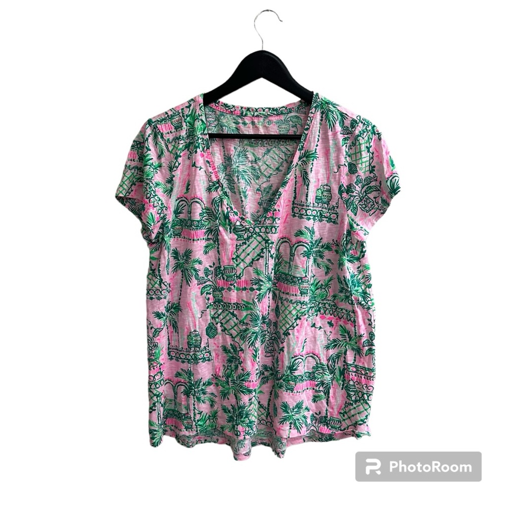 Lily Pulitzer Etta V Neck Top Hot On The Scene Color